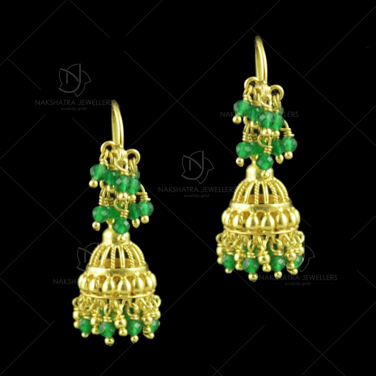 Green Crystals Latest Gold Jhumka Earring Collections Online ER3058