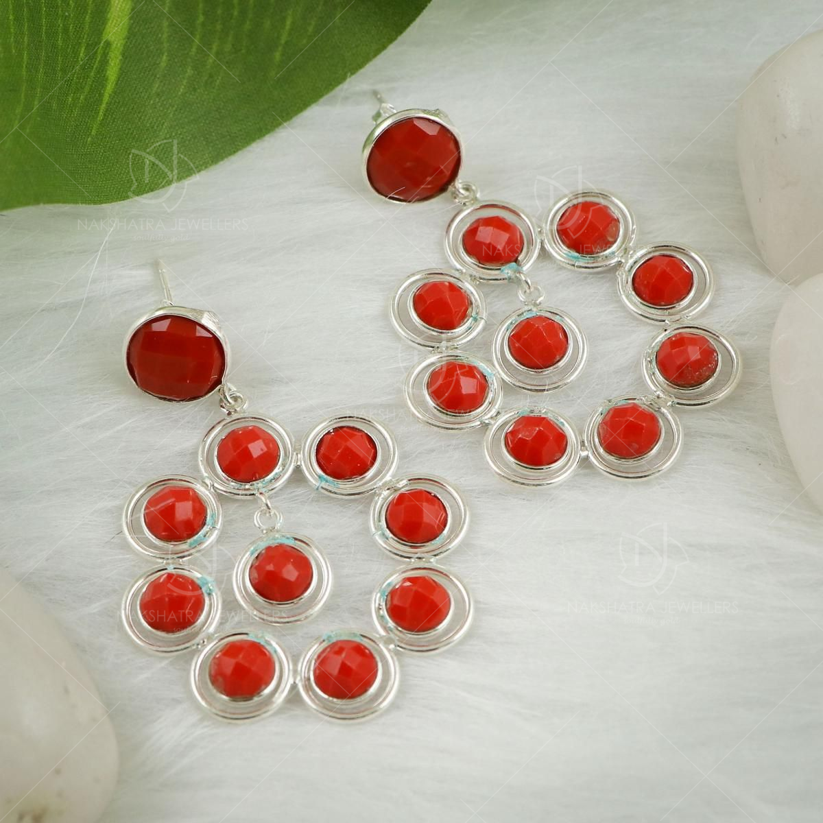Single Red Coral Stone Gold Studs Shop Now Online ER3790